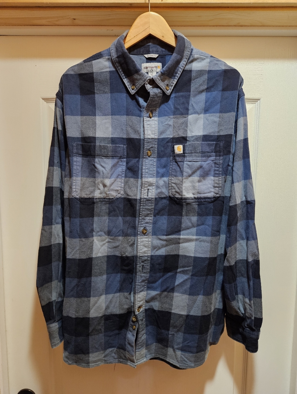 Carhartt XL Regular Blue and Black Plaid Button-Up Work Shirt